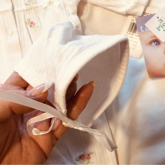 Tapioca 3 Piece Preemie White Sleeper Bonnet & Receiving Blanket Vintage - Picture 6 of 12